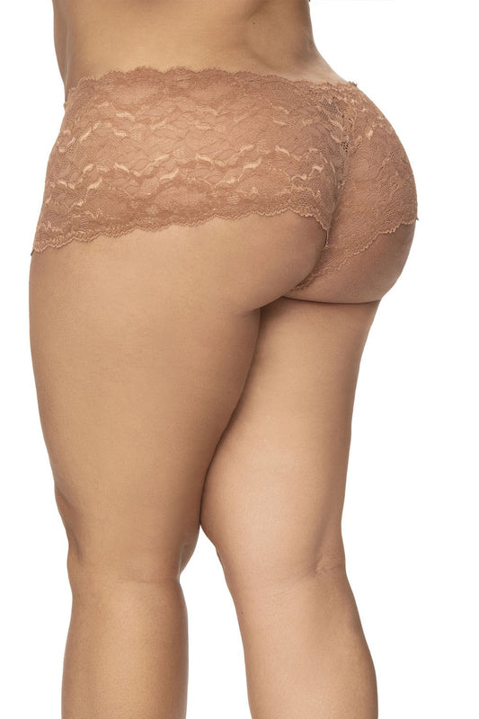 Shorty grande taille en dentelle couleur taupe