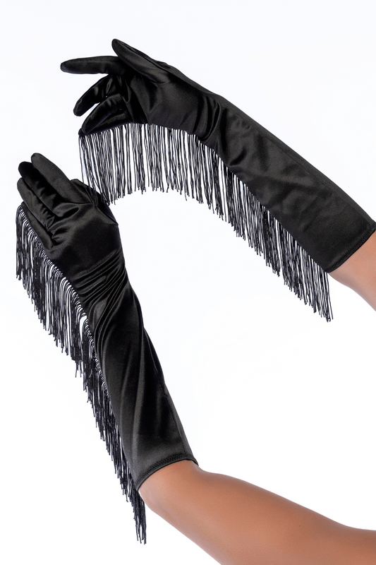 Une paire de gants noirs avec franges
