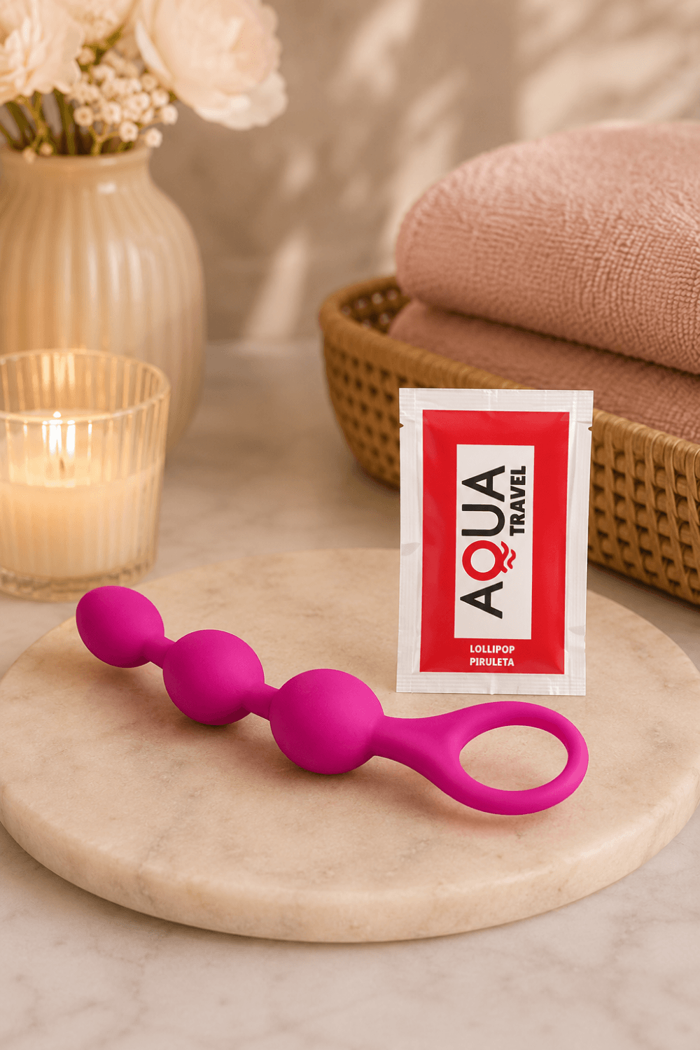 Chapelet Anal 3 Boules Fuchsia Silicone 1 dosette de lubrifiant