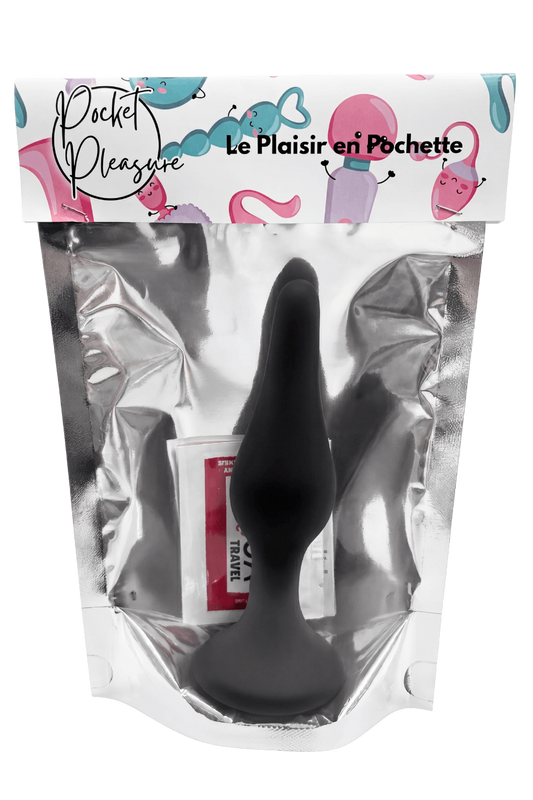 Plug Anal Noir en Silicone XL avec Ventouse Taille XL 15 cm dosette de lubrifiant