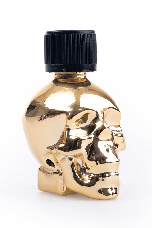 Poppers puissant bouteille en tête de mort dorée