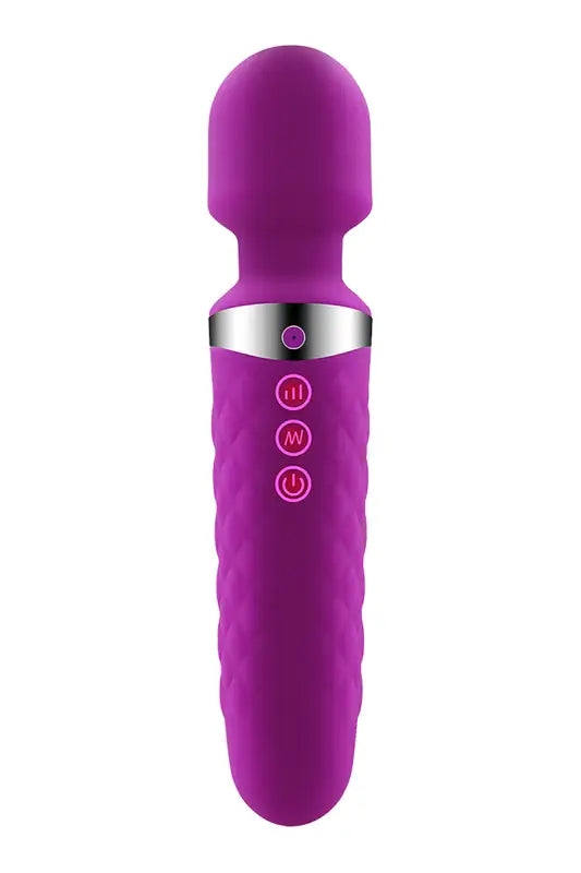 Baguette de massage violette avec accent argenté.