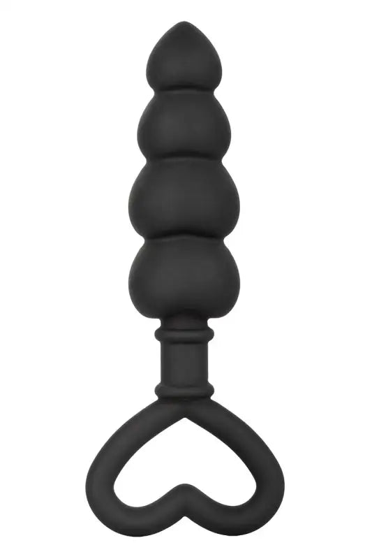 Bouchon anal noir en perles avec poignée en forme de cœur.