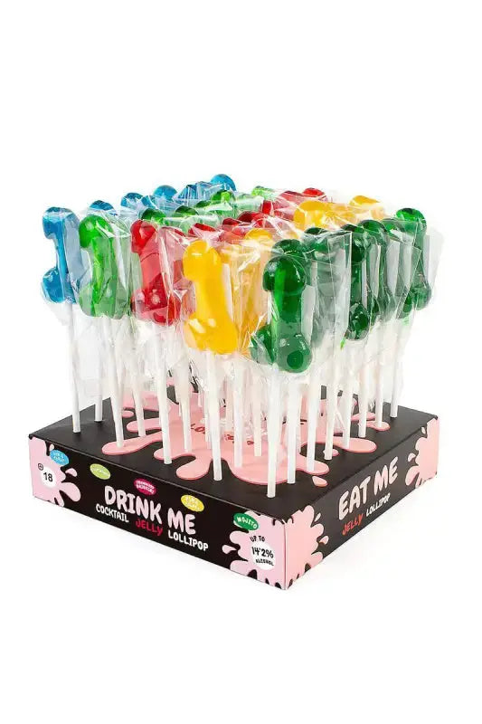 Sucettes pénis alcoolisées présentoir coloré avec 40 sucettes originales de Secret Play