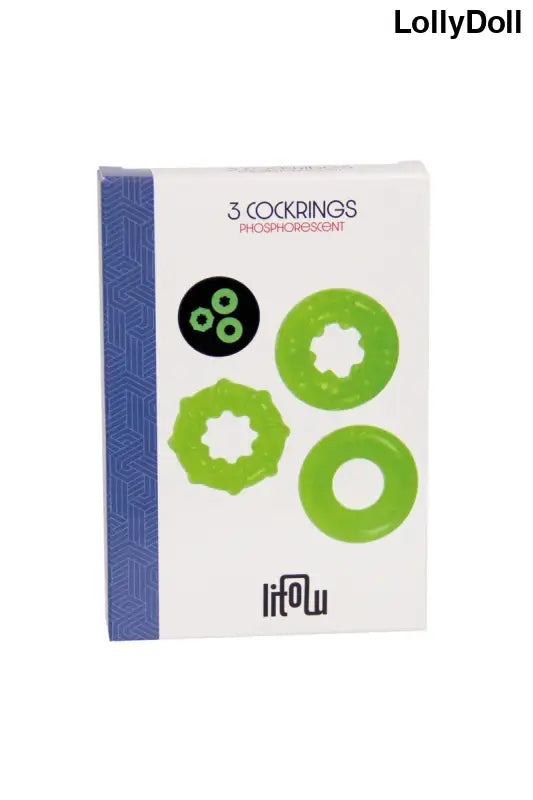 3 cockrings phosphorescents litolu, accessoires sm pour des jeux érotiques intenses, chez LollyDoll.