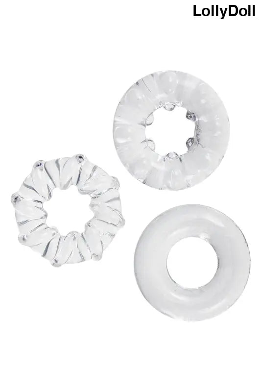 Découvrez les 3 cockrings transparents Litolu, l'accessoire élégant et discret de la boutique LollyDoll. Idéal pour pimenter...