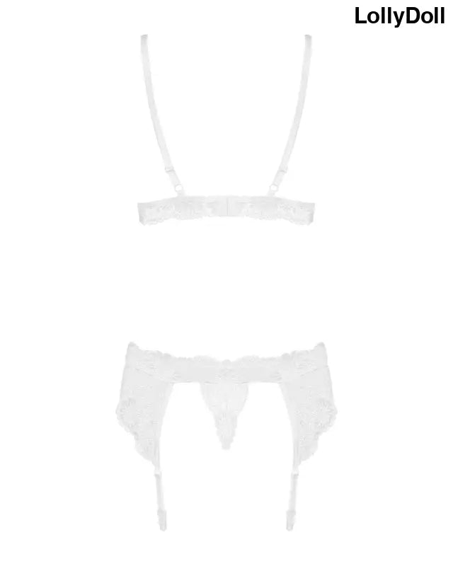 Ensemble sexy à jarretelles 3 pièces blanc, vu de dos parfait pour séduire en toutes occasions Disponible chez LollyDoll.
