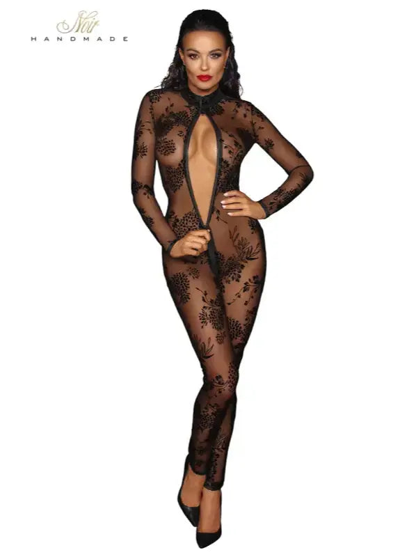 F237 Combinaison longue en tulle avec fermeture éclair à 3 voies pour soirées coquines disponible chez LollyDoll