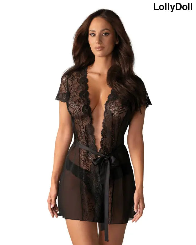 alluria peignoir noir disponible chez LollyDoll