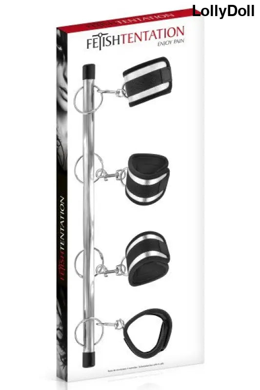 Découvrez la barre de soumission équipée de 4 menottes Fetish Tentation pour des jeux BDSM intenses et excitants. Conçue pour des expériences sensuelles et captivantes, cet accessoire vous permet d'explorer de nouveaux plaisirs en toute sécurité. Offrez-vous des moments envoûtants avec cet outil de domination chez LollyDoll.