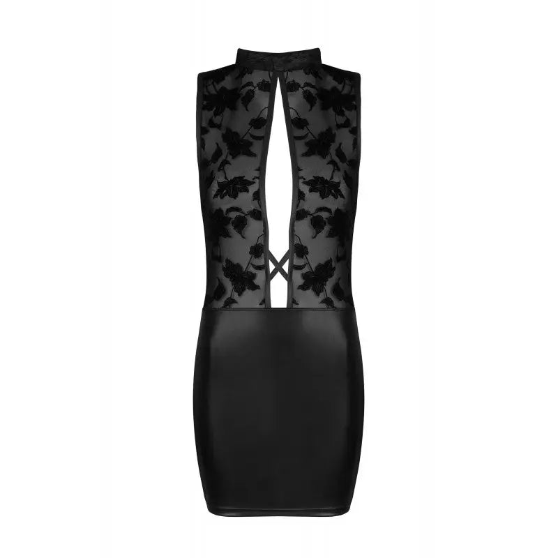 Robe sexy noire en dentelle, ouverte sur le côté. Parfaite pour une soirée glamour. Disponible disponible chez LollyDoll