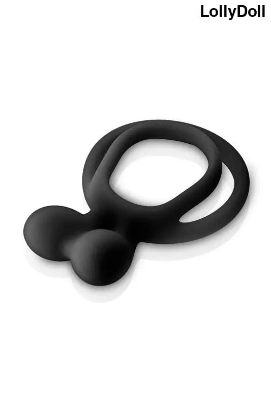 Double anneau pénien en silicone noir avec langue pour clitoris . LollyDoll