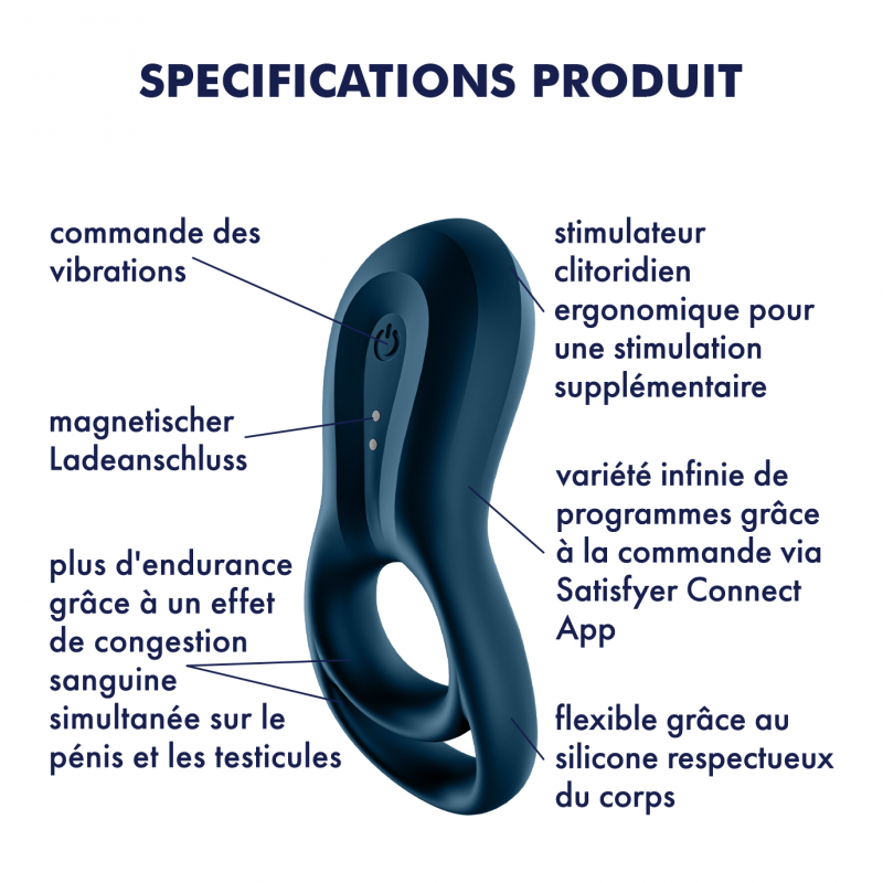 Cockring connecté vibrant de la marque Satisfyer chez LollyDoll votre fournisseur