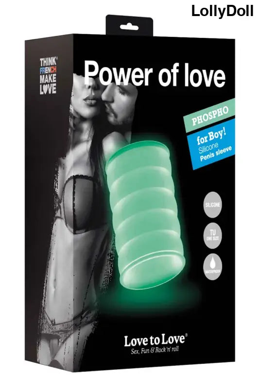 Gaine de pénis en silicone nervurée phosphorescente.