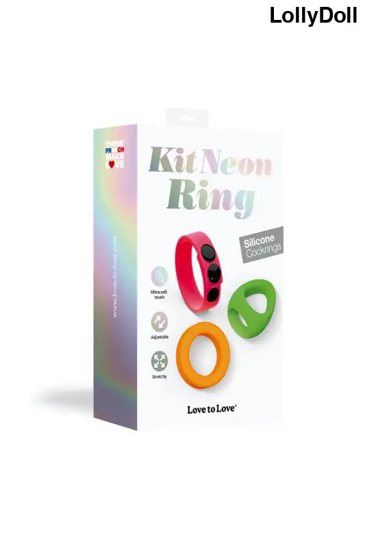 Emballage d’un kit de bagues en néon.