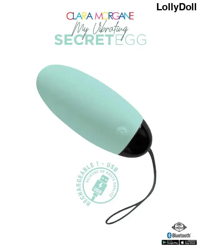 Oeuf vibrant My Vibrating SecretEgg de Clara Morgane en bleu avec fonction Bluetooth et USB rechargeable.