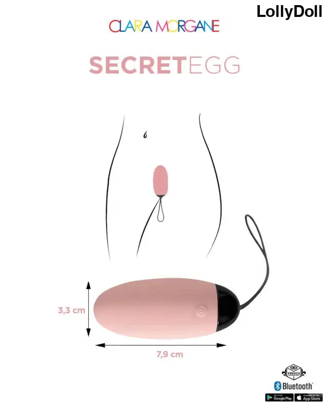 Oeuf vibrant My SecretEgg Rose de Clara Morgane, design compact avec dimensions, connecté via Bluetooth.