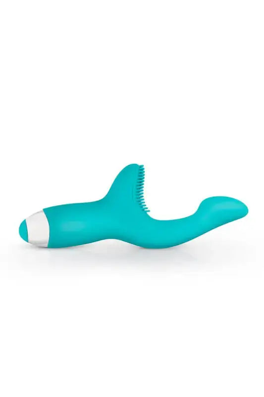 Vibromasseur multifonctions Yuki en silicone turquoise, conçu pour des moments de plaisir intense.