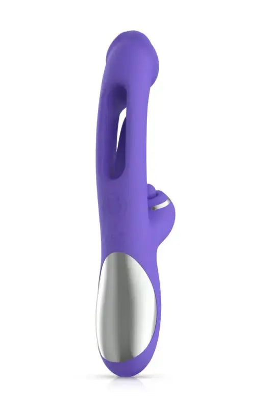 Vibromasseur rabbit Tess en silicone violet, stimule le point G pour un plaisir inégalé, disponible sur LollyDoll.