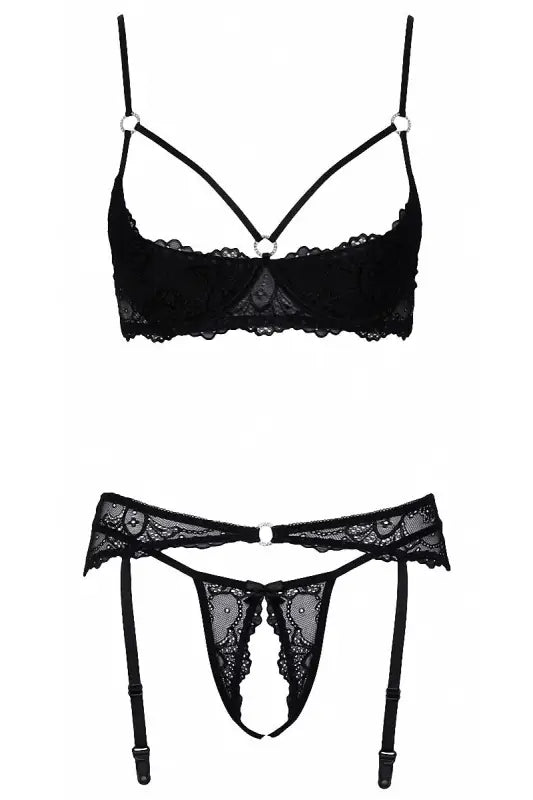 Ensemble lingerie ouverte noir - Cotelli Lingerie string ouvert seins nues LollyDoll