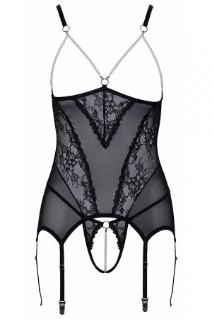 Guêpière seins nus et string ouvert résille et perles Cottelli Lingerie