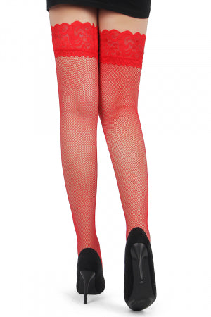 Bas résille jarretière dentelle Rouge