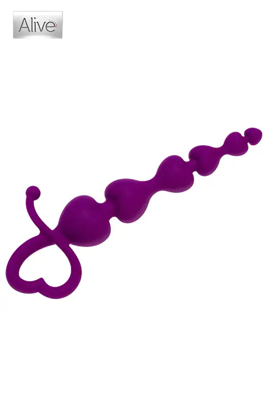 Jouet anal en perles violettes avec poignée en forme de cœur.