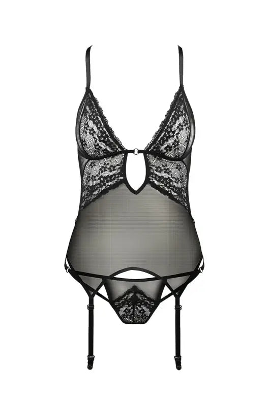 Ensemble de lingerie en dentelle et maille noire body confortable et grande taille disponible chez LollyDoll