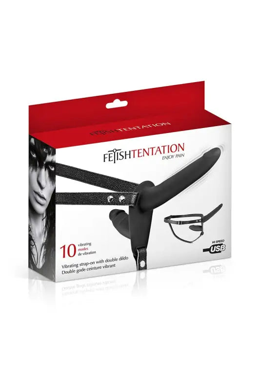 Double Gode ceinture vibrant noir marque fetish Tentation dispo sur LollyDoll