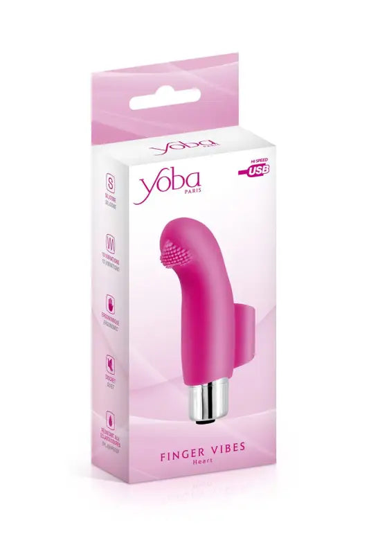 Vibrateur à doigt rose dans son emballage.