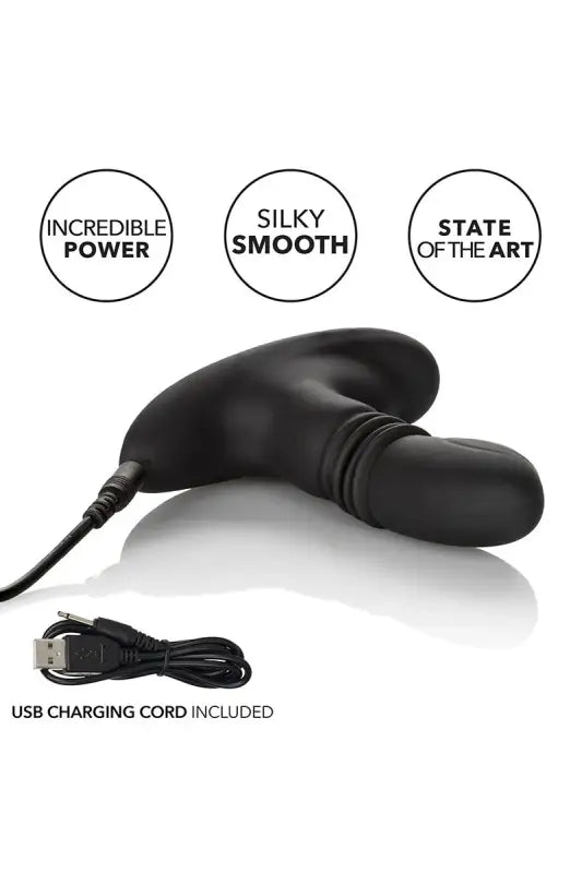 Vibrateur noir à deux têtes avec cordon de recharge.