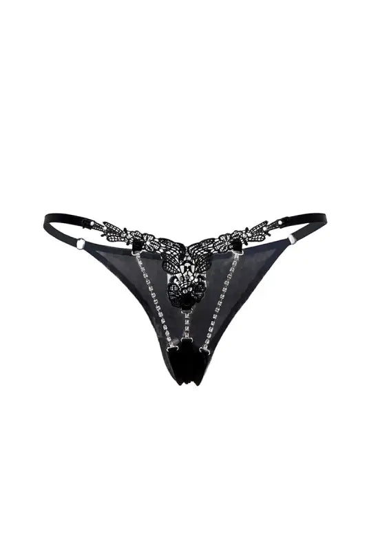 String en dentelle noire et strass.
