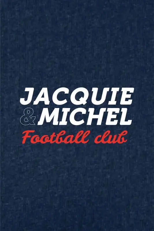 Tee shirt Jacquie & Michel avec le logo Jacquie & Michel Football club sur fond bleu