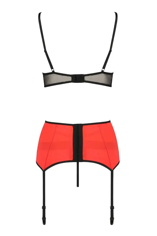 Ensemble de lingerie rouge et noir string porte jarretelle et soutien-gorge chez LollyDoll