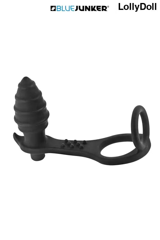 Améliorateur d'érection et plug anal vibrant combinés en silicone noir. Point G masculin et érection prolongée le tout chez LollyDoll