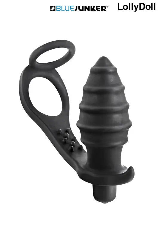 Plug anal vibrant noir strié avec anneaux pénien de BlueJunker un jouet intime masculin pour des sensations hors du commun au meilleur prix sur LollyDoll