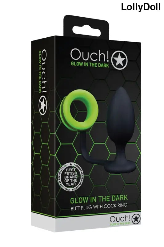 Bouchon de cul phosphorescent combiné à un anneau de bite dans son emballage chez LollyDoll