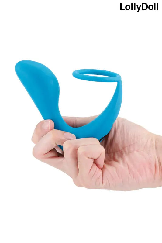 Anneau vibrant en silicone bleu et plug combiné vibrant chez LollyDoll