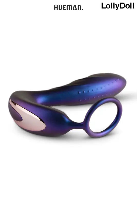 Cockring et plug vibrant combiné violet de la marque Hueman pour une érection plus longue et plus dure et plaisir anal disponible sur LollyDoll