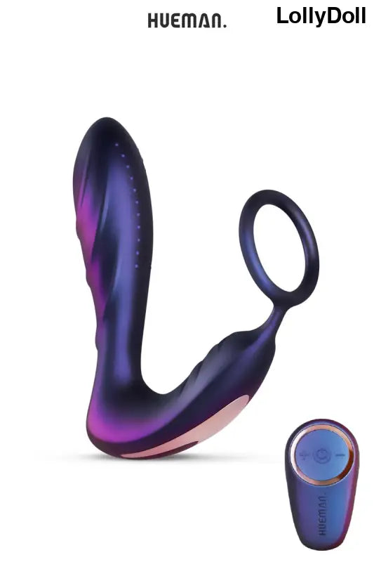 Plug vibrant et cockring combinés violet avec télécommande.