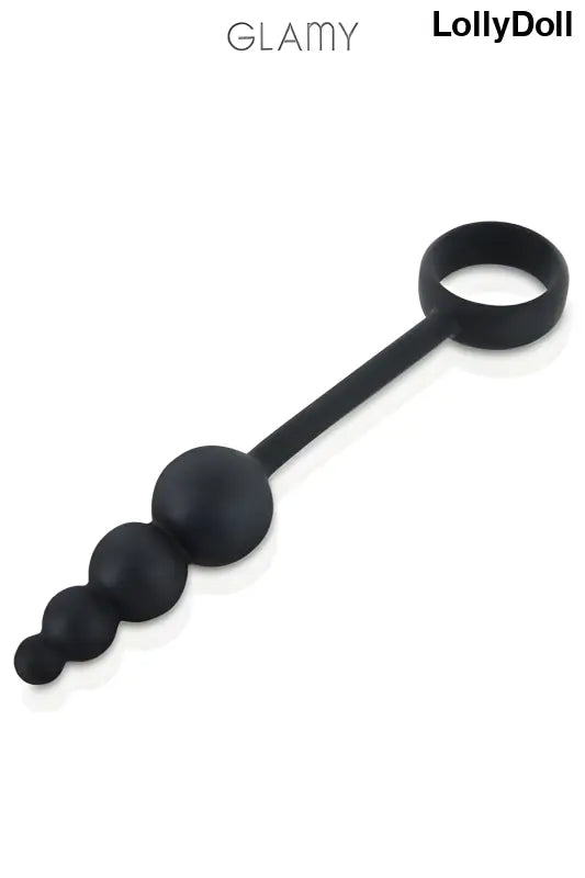 Perles anales noires de plusieurs tailles avec anneau pénien de la marque Glamy disponible sur LollyDoll