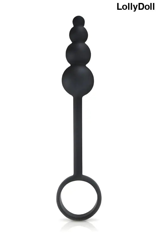 Jouet anal en silicone noir avec anneau pénien pour double sensation. Sur LollyDoll