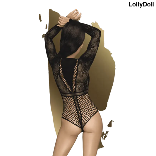 Body noir en dentelle et résille.
