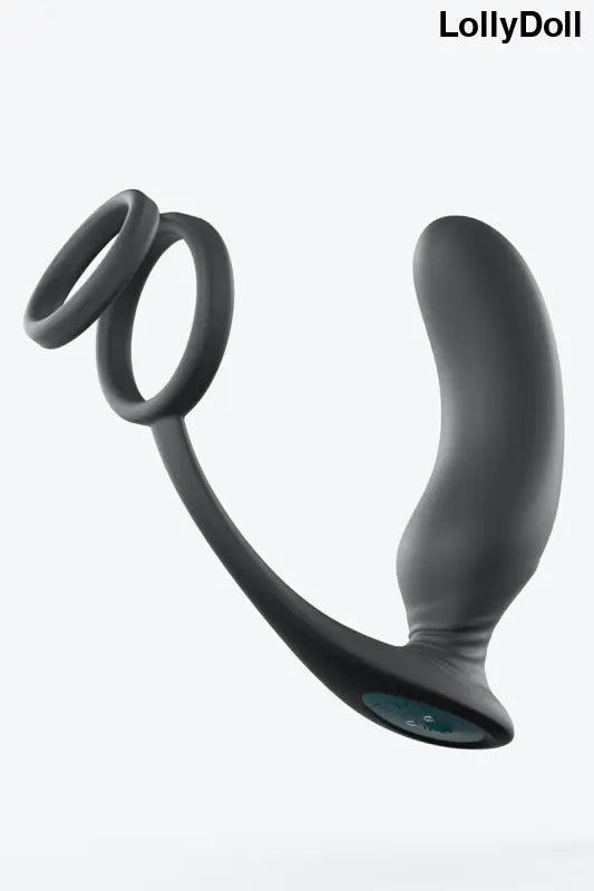 Jouet sexuel en silicone noir avec deux anneaux.