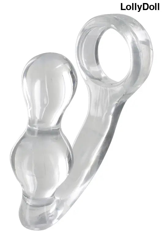 Cockring combiné plug anal en TPE transparent dispo chez LollyDoll