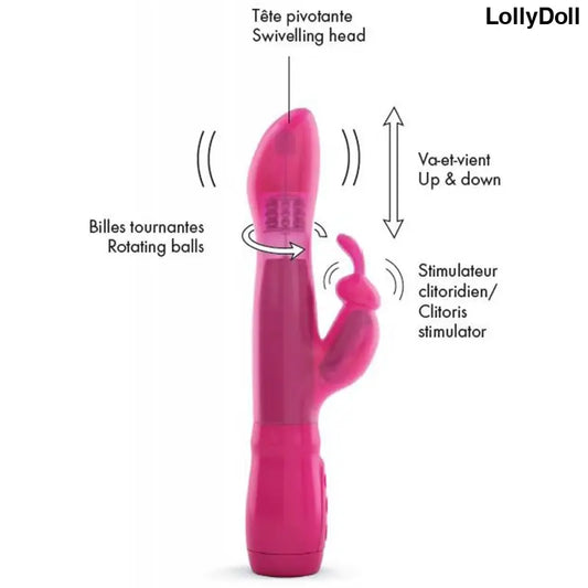 Jouet sexuel vibrant rose avec boules rotatives et stimulateur de clitoris.