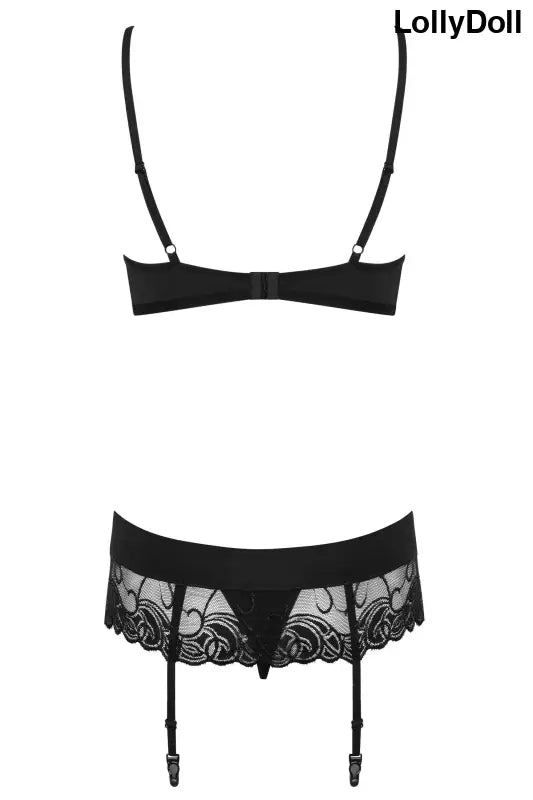 Découvrez le magnifique ensemble de lingerie Wonderia en 3 pièces de couleur noir , soutien gorge , string et port jarretelle Parfait pour une touche de séduction et de classe. Disponible chez LollyDoll.