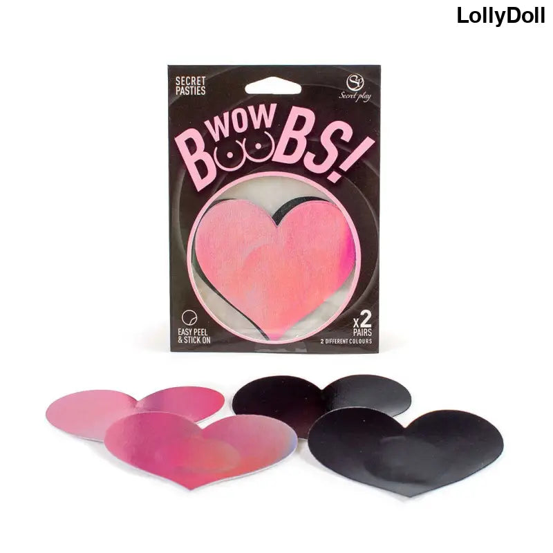 Découvrez les cache-tétons en forme de cœur 'WOW BOOBS !' pour une touche sensuelle et audacieuse. Parfaits pour compléter votre ensemble de lingerie, ces accessoires séduisants sauront mettre en valeur votre silhouette avec élégance. Disponible chez LollyDoll pour un look glamour et sexy assuré.