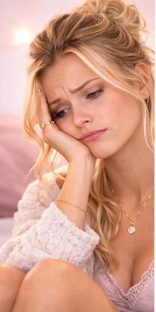 femme blonde qui se demande pourquoi elle ne ressent rien en stimulant son point G