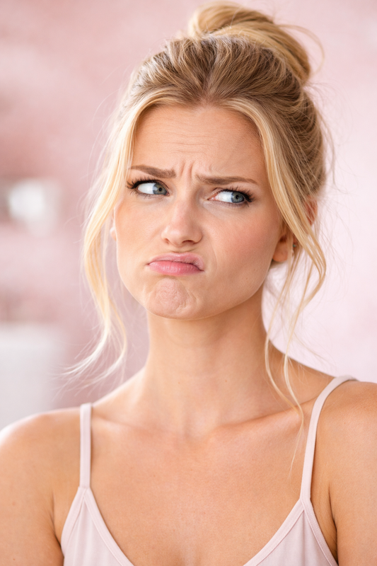 femme qui fait une grimace car elle ne trouve pas son point G du blog : Les erreurs fréquentes quand on cherche le point G